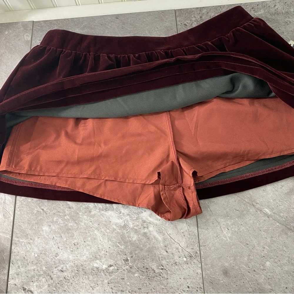 Cider Low‎ Rise Layered Skort Women’s Large Skater Shirt Velvet Dark Burgundy